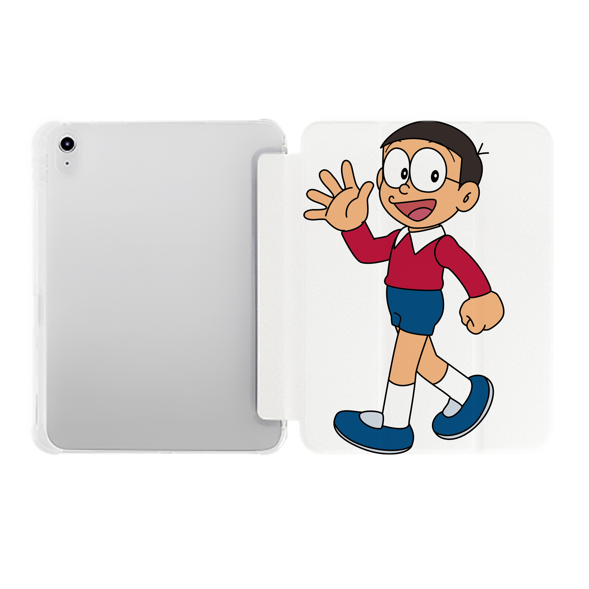 （画像用） ドラえもん 野比 のび太 Doraemon Nobita Nobi IPad ケース ペン収納付き 三つ折りスタンド PUレザー×シリコン 対応機種9.5/10.5/10.9インチ